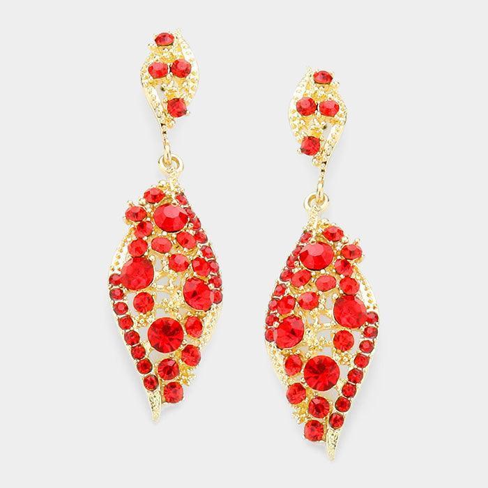 Red Flowing crystal rhinestone evening earrings - Jewelry Store by Erik Rayo