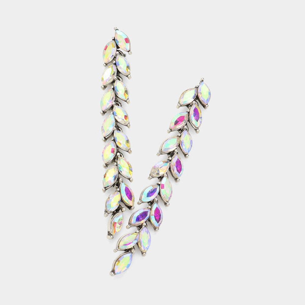 Silver Marquise Stone Cluster Link Dropdown Evening Earrings - Jewelry Store by Erik Rayo