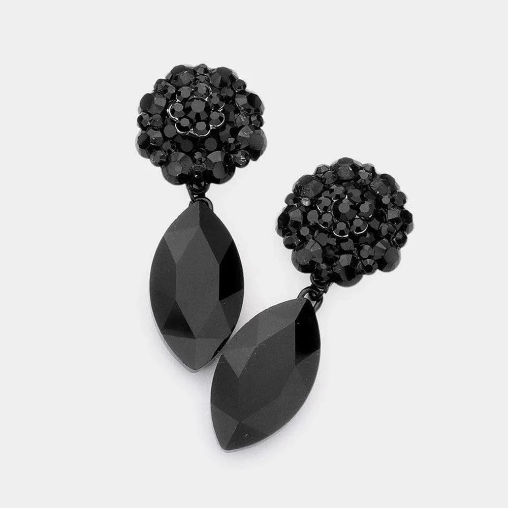 Black Bubble Stone Cluster Accented Marquise Link Dangle Evening Earrings - Jewelry Store by Erik Rayo