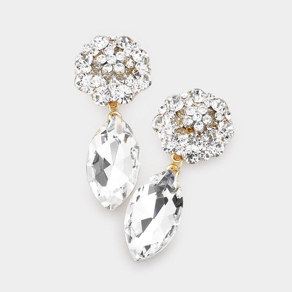 Gold Bubble Stone Cluster Accented Marquise Link Dangle Evening Earrings - Jewelry Store by Erik Rayo