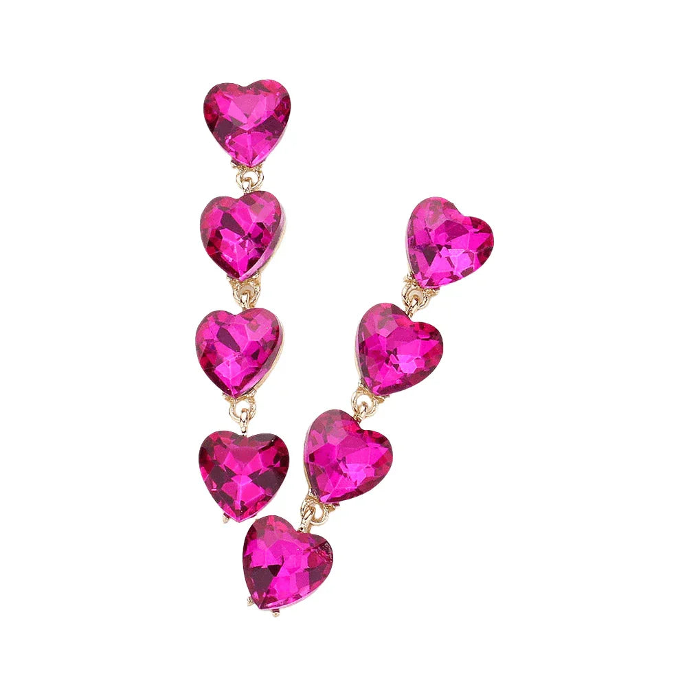 Red Heart Stone Cluster Link Dropdown Evening Earrings - Jewelry Store by Erik Rayo