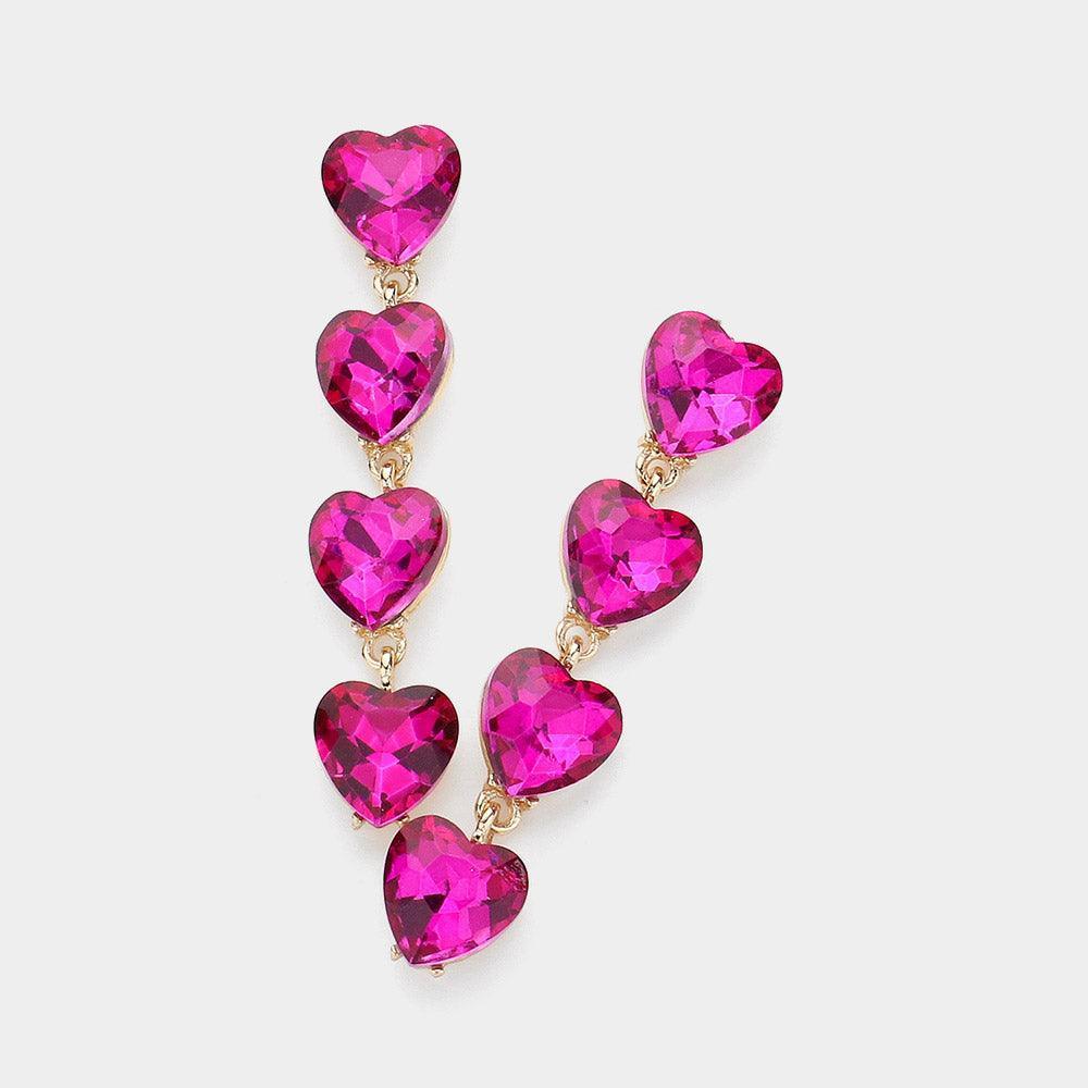 Red Heart Stone Cluster Link Dropdown Evening Earrings - Jewelry Store by Erik Rayo