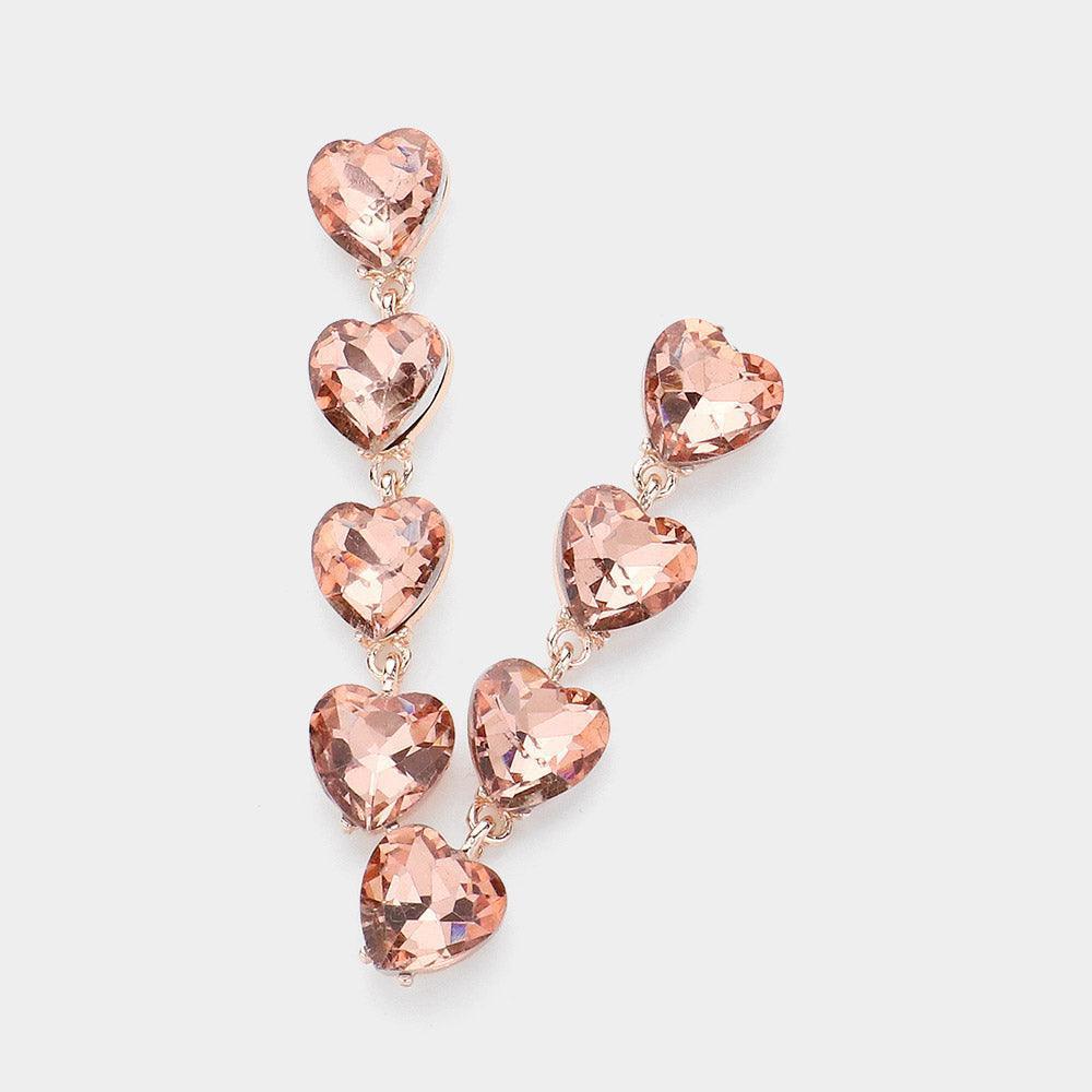 Gold Heart Stone Cluster Link Dropdown Evening Earrings - Jewelry Store by Erik Rayo