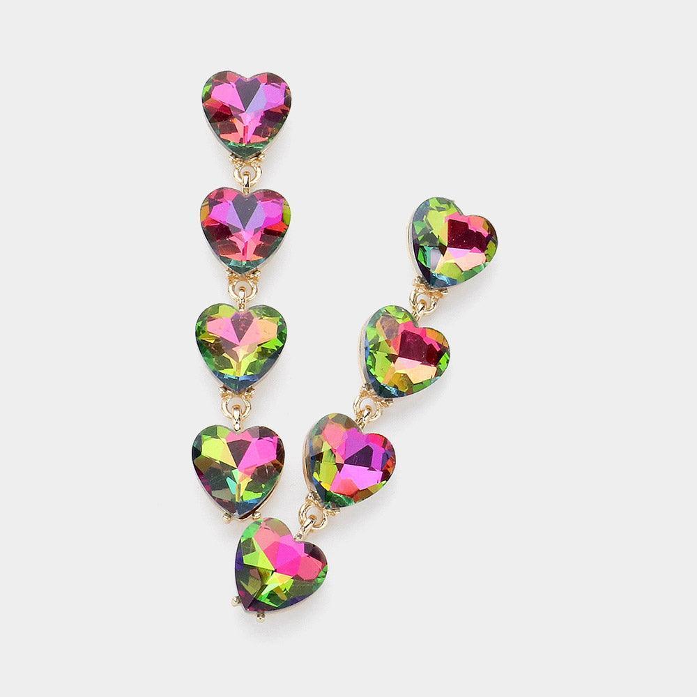 Gold Heart Stone Cluster Link Dropdown Evening Earrings - Jewelry Store by Erik Rayo