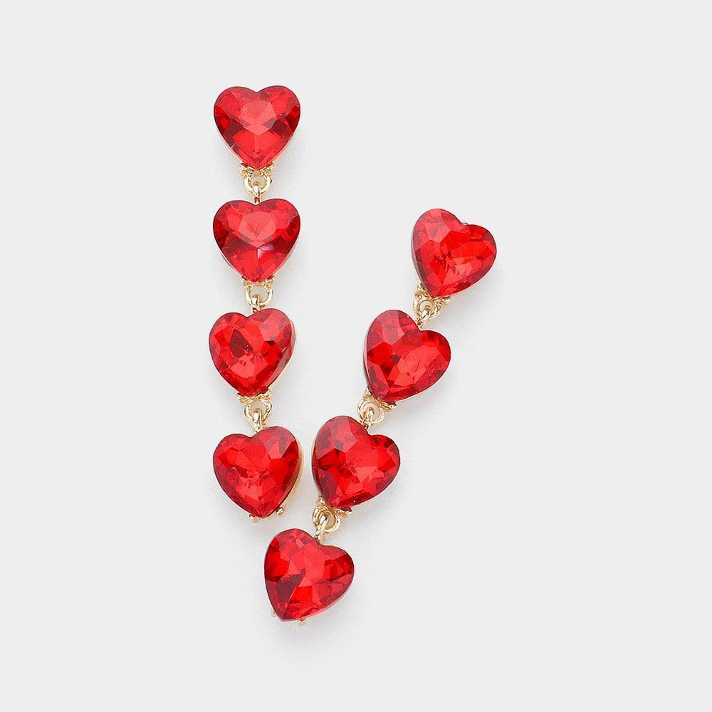 Red Heart Stone Cluster Link Dropdown Evening Earrings - Jewelry Store by Erik Rayo