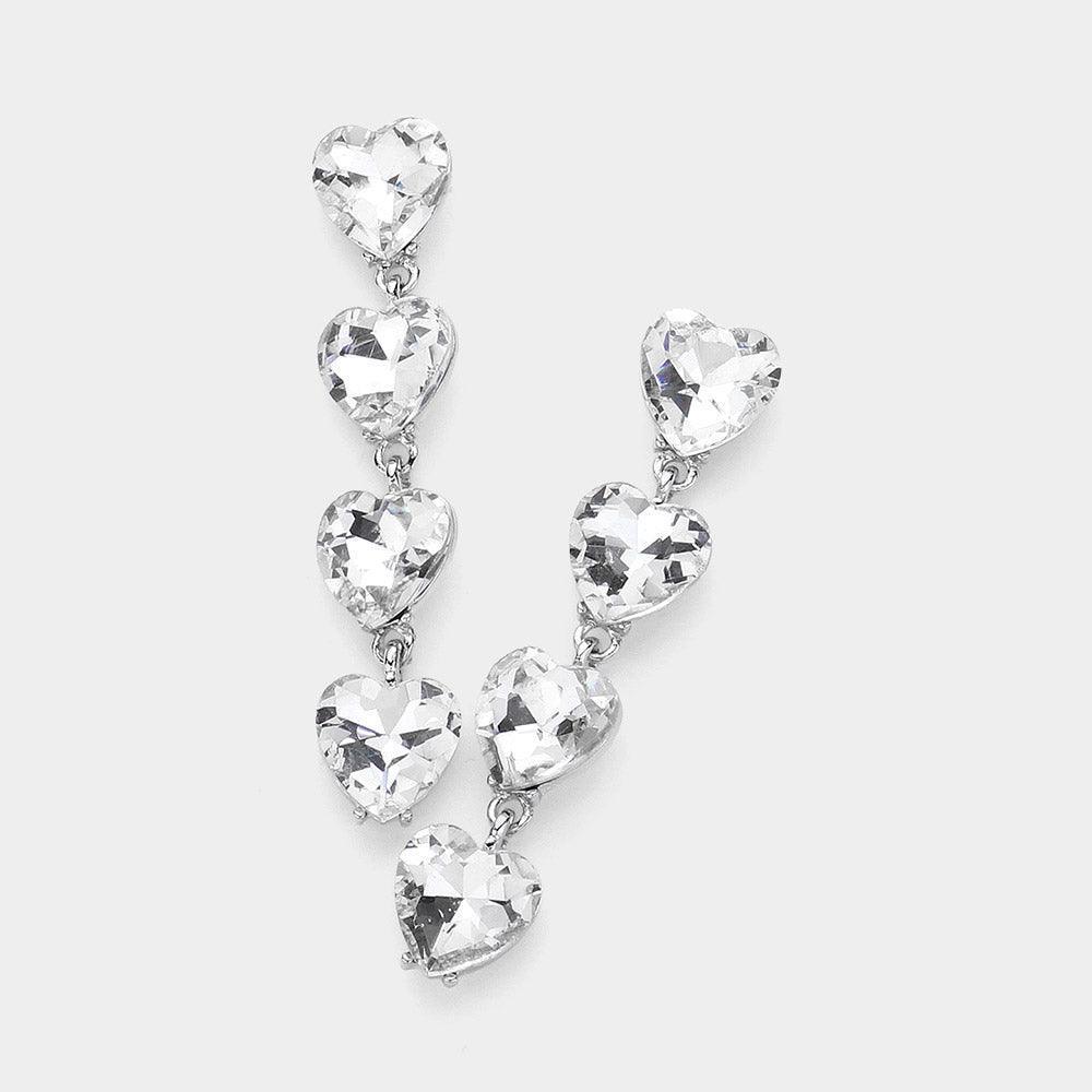 Clear Heart Stone Cluster Link Dropdown Evening Earrings - Jewelry Store by Erik Rayo