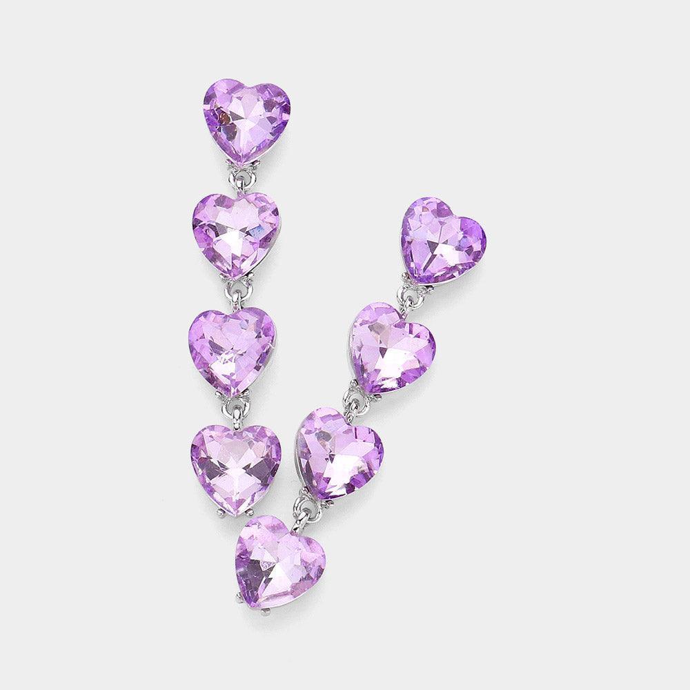 Lavender Heart Stone Cluster Link Dropdown Evening Earrings - Jewelry Store by Erik Rayo