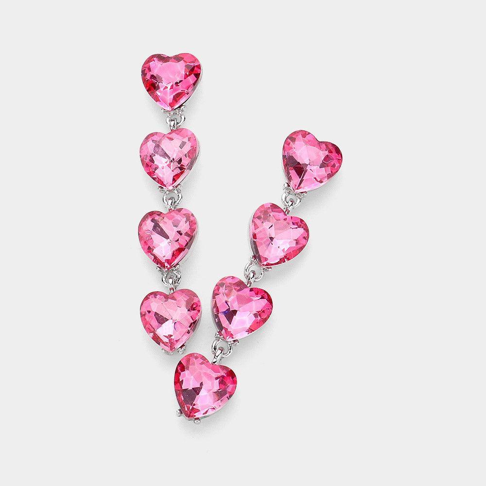 Pink Heart Stone Cluster Link Dropdown Evening Earrings - Jewelry Store by Erik Rayo