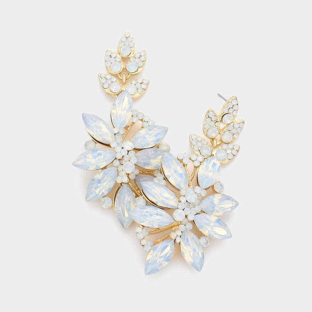 White Glass Petal Evening Earrings