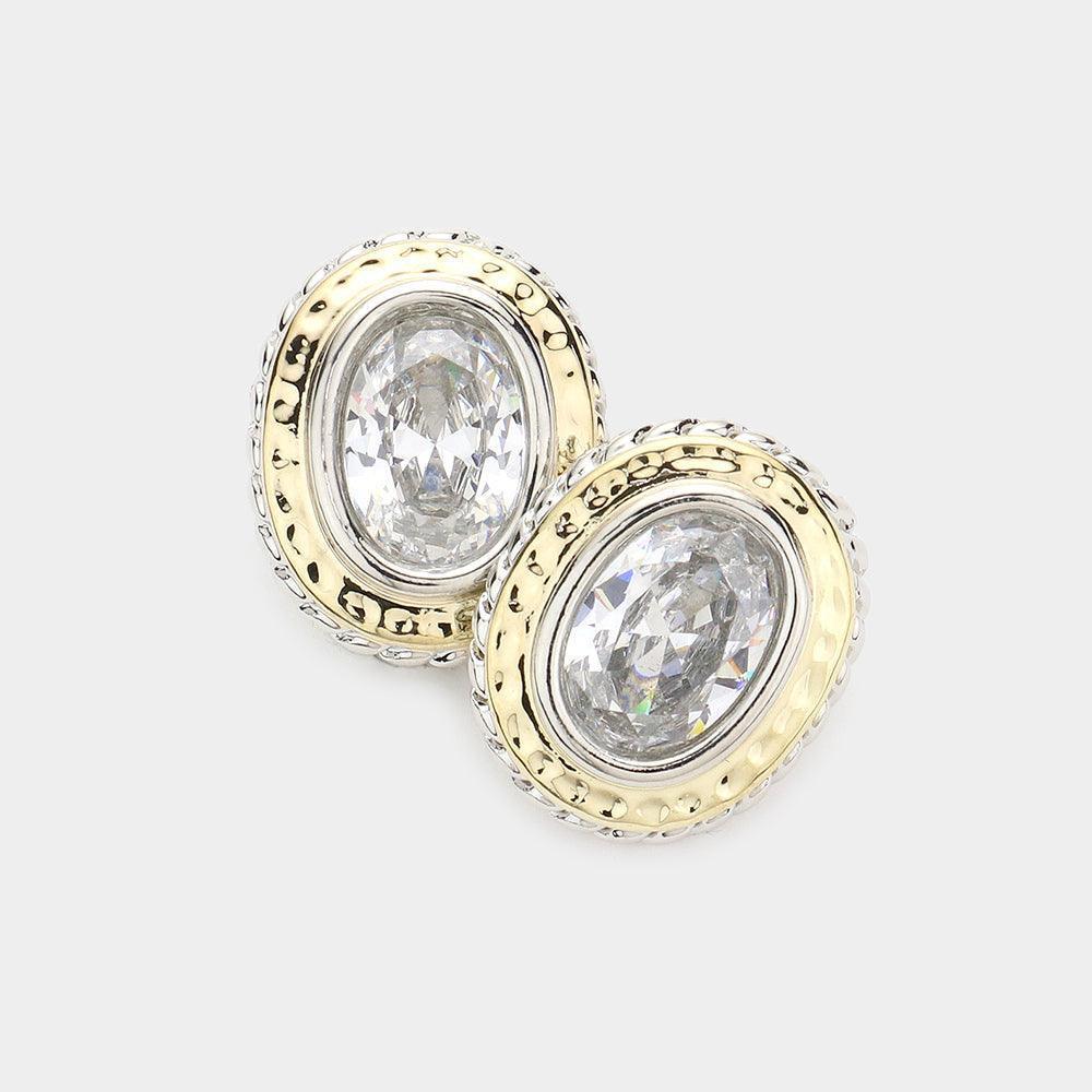 Clear CZ Oval Stone Evening Stud Earrings - Jewelry Store by Erik Rayo