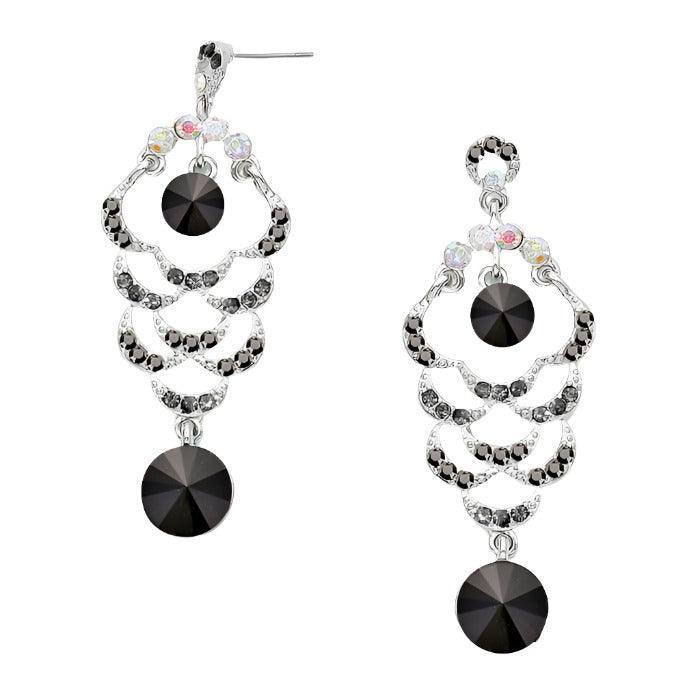Black Round Crystal Rhinestone Dangle Evening Earrings - Jewelry Store by Erik Rayo