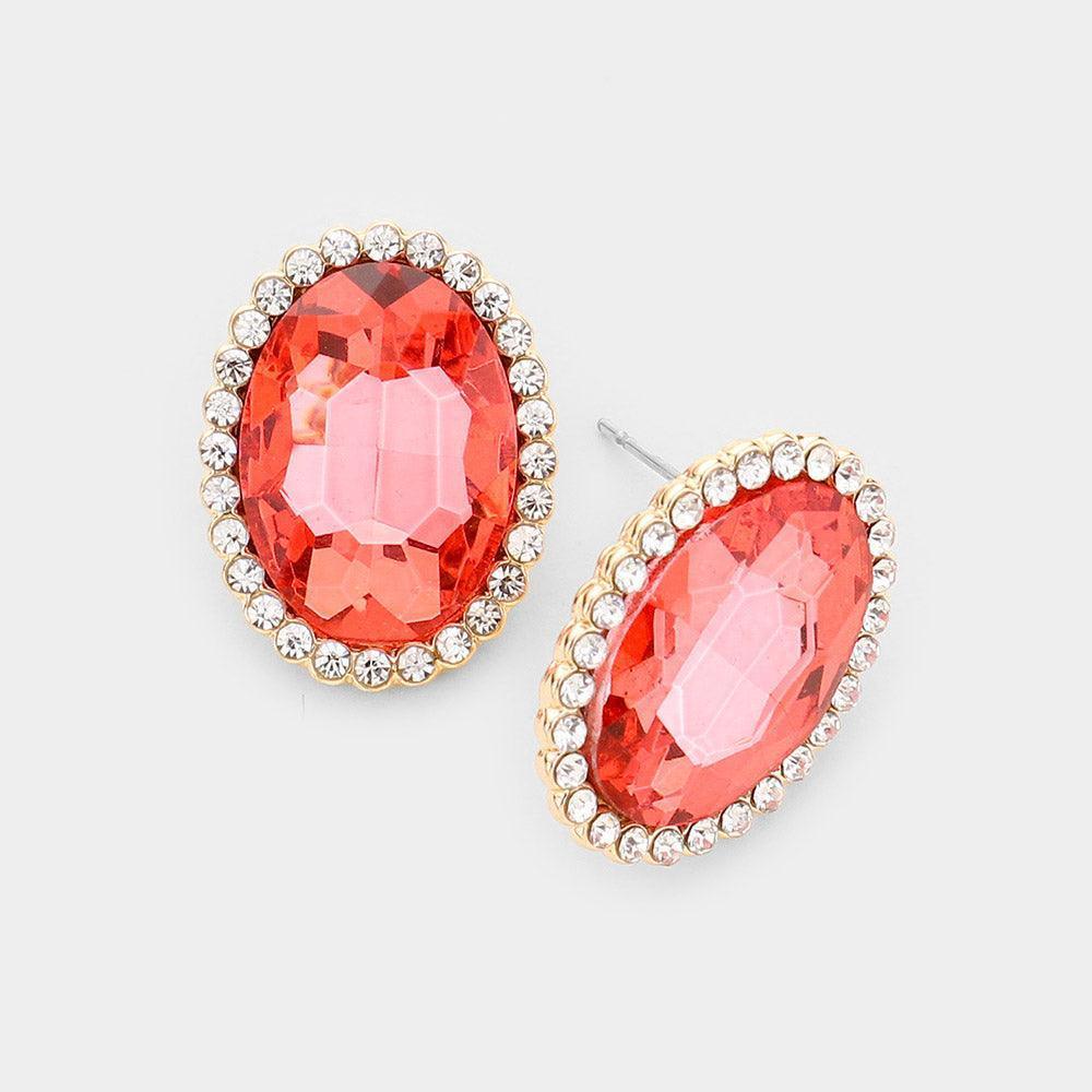 Peach Crystal Round Rhinestone Evening Earrings - Jewelry Store by Erik Rayo