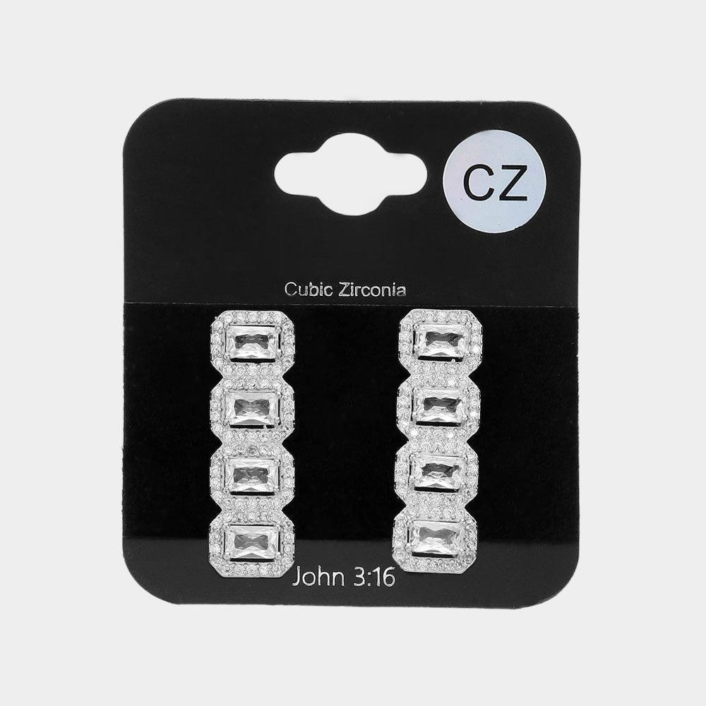 CZ Baguette Stone Cluster Embellished Evening Earrings - Jewelry Store by Erik Rayo