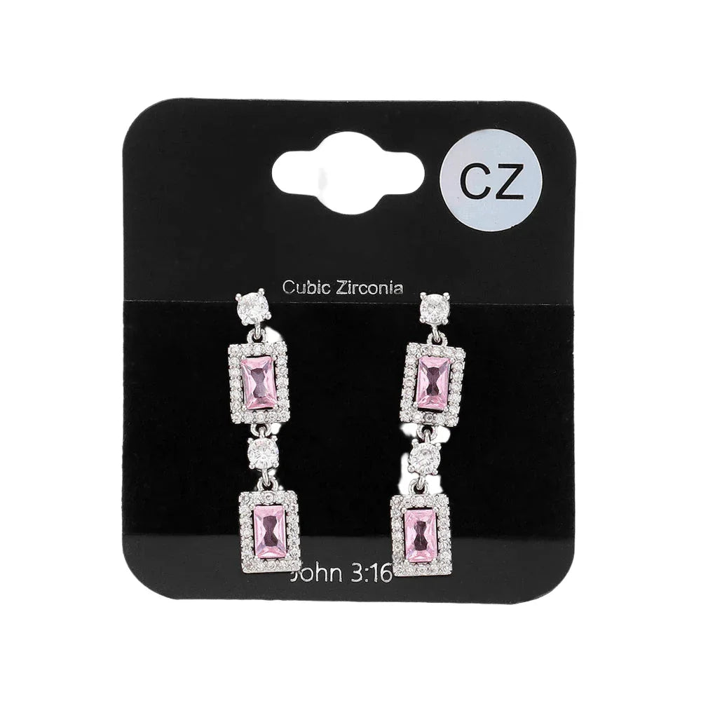 Pink CZ Stone Cluster Dangle Evening Earrings - Jewelry Store by Erik Rayo