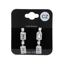 Load image into Gallery viewer, Silver CZ Stone Cluster Dangle Evening Earrings
