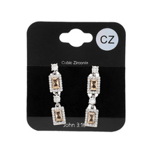 Load image into Gallery viewer, Silver CZ Stone Cluster Dangle Evening Earrings
