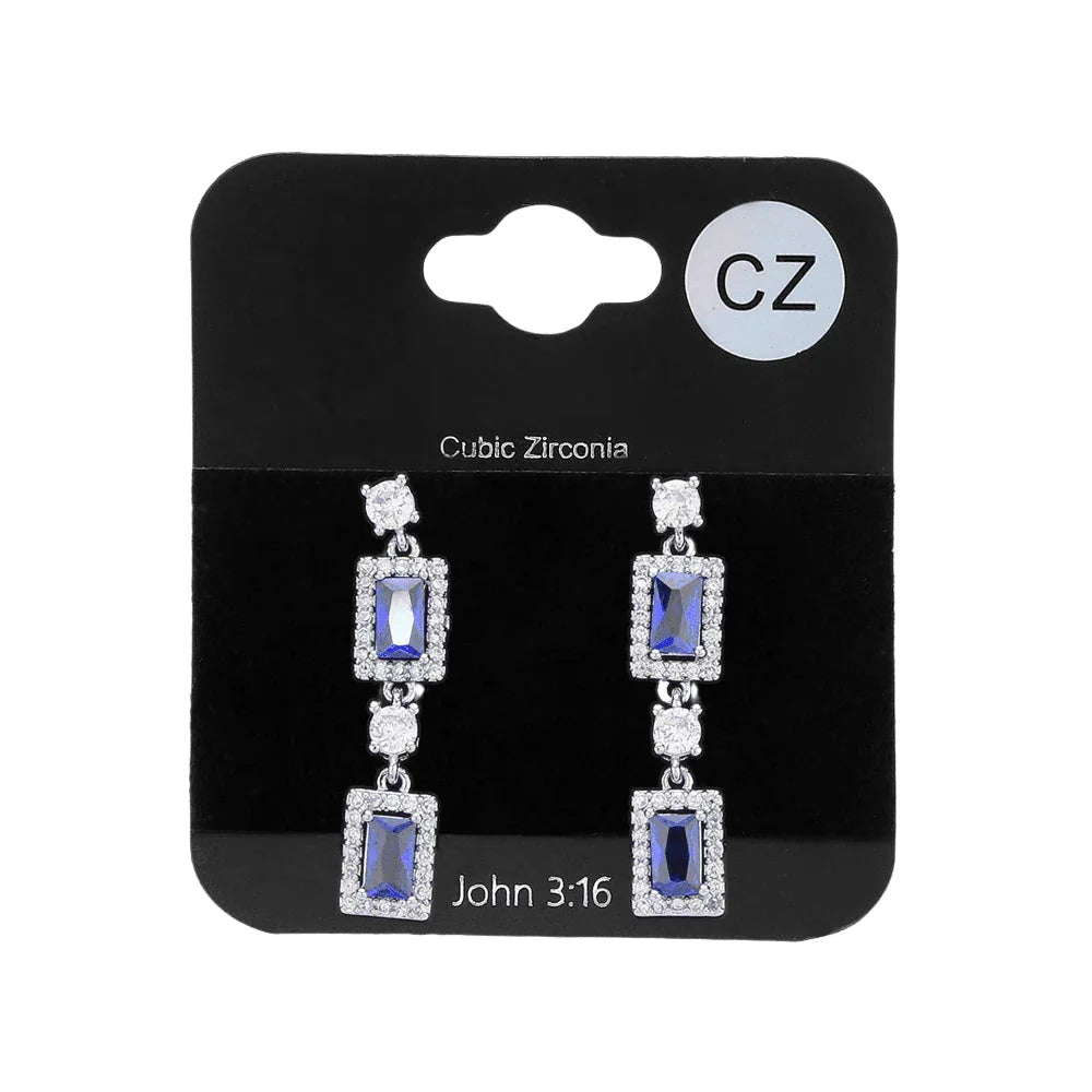 Silver CZ Stone Cluster Dangle Evening Earrings - Jewelry Store by Erik Rayo