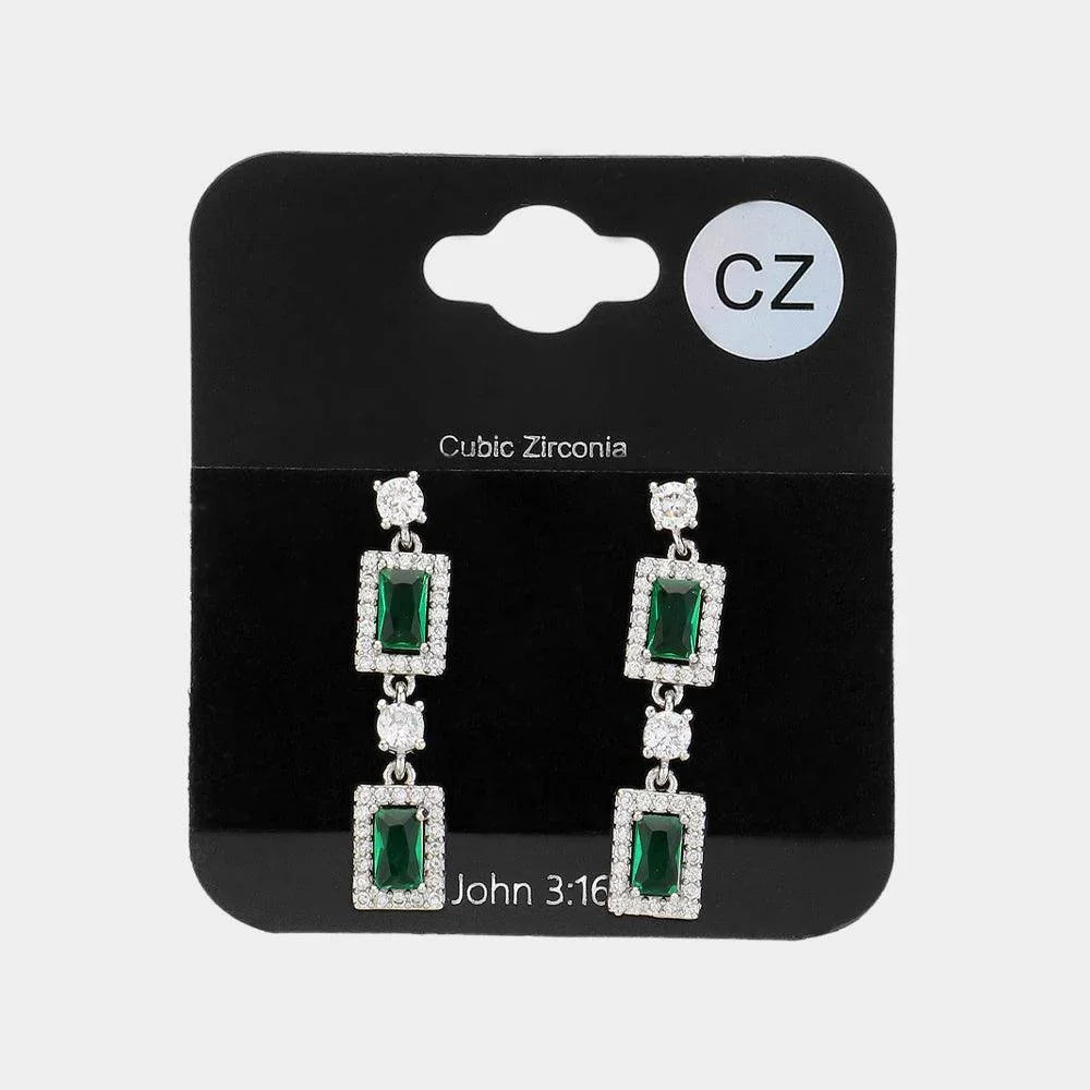 Silver CZ Stone Cluster Dangle Evening Earrings - Jewelry Store by Erik Rayo