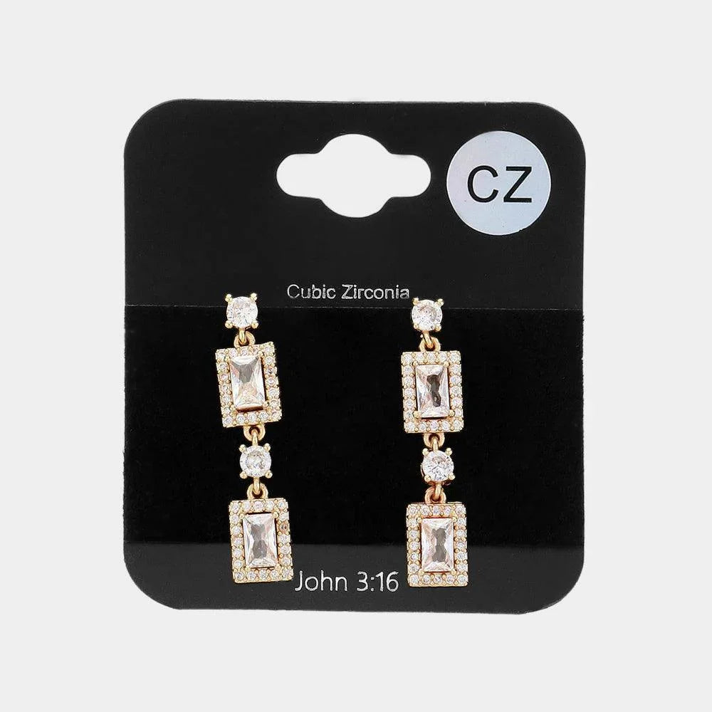 Gold CZ Stone Cluster Dangle Evening Earrings - Jewelry Store by Erik Rayo