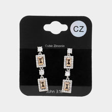 Load image into Gallery viewer, Silver CZ Stone Cluster Dangle Evening Earrings
