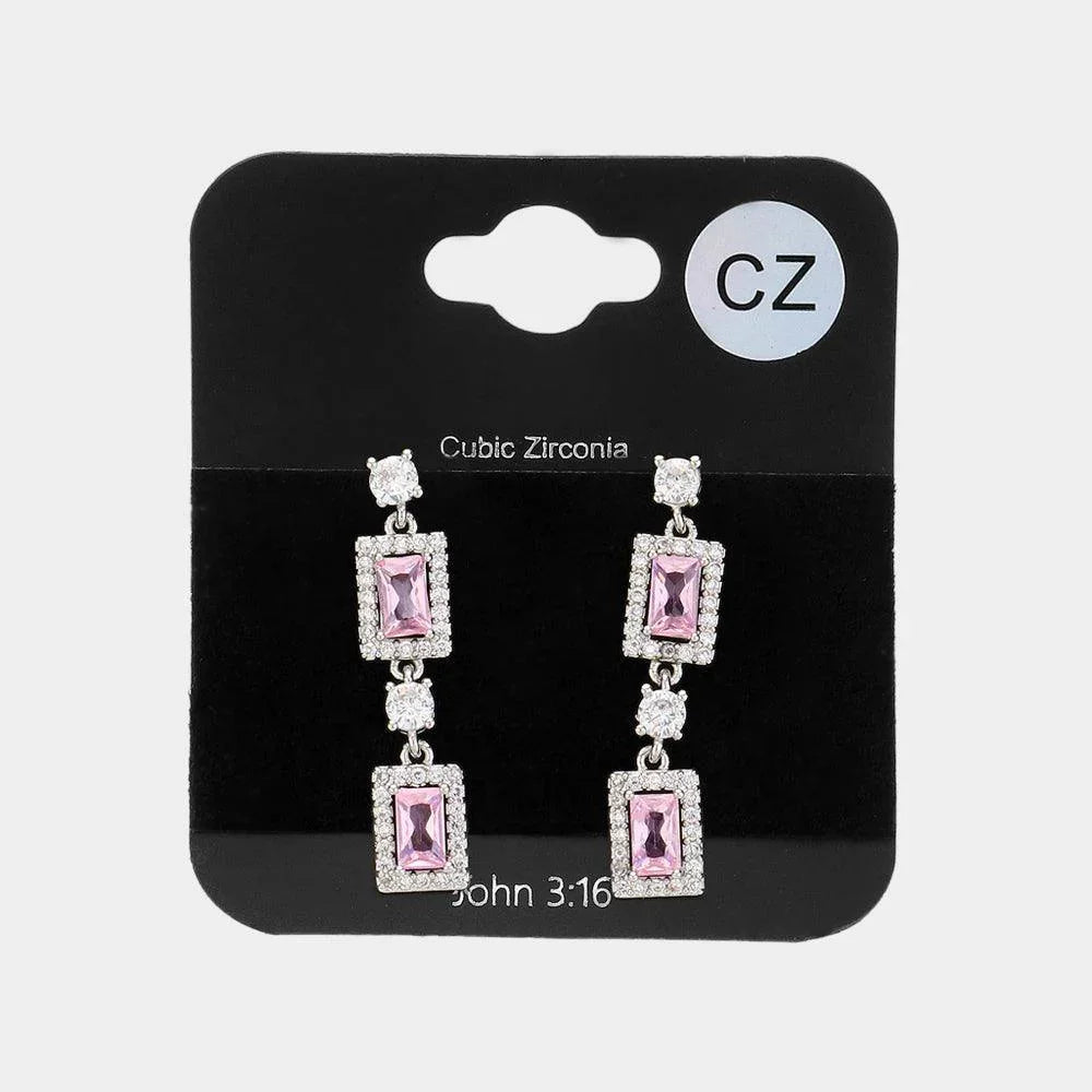 Pink CZ Stone Cluster Dangle Evening Earrings - Jewelry Store by Erik Rayo