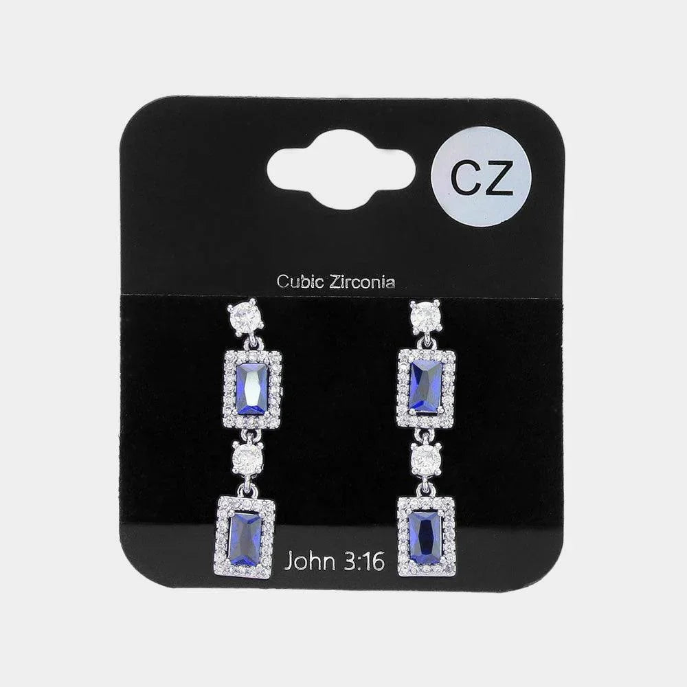 Silver CZ Stone Cluster Dangle Evening Earrings - Jewelry Store by Erik Rayo
