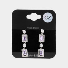 Load image into Gallery viewer, Silver CZ Stone Cluster Dangle Evening Earrings
