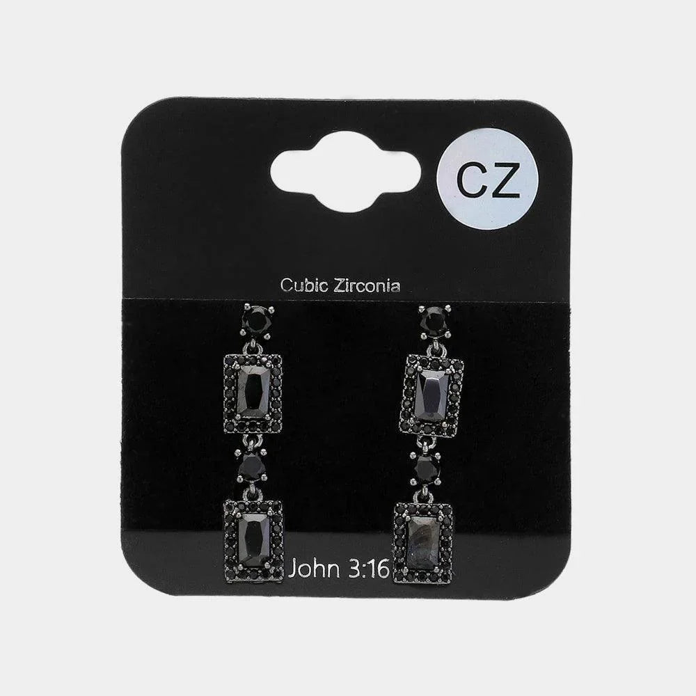 Black CZ Stone Cluster Dangle Evening Earrings - Jewelry Store by Erik Rayo