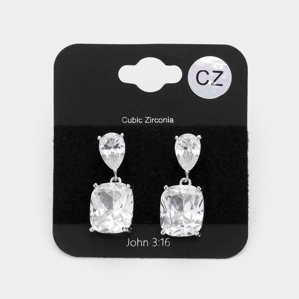 CZ Teardrop Rectangle Stone Cluster Dangle Evening Earrings - Jewelry Store by Erik Rayo