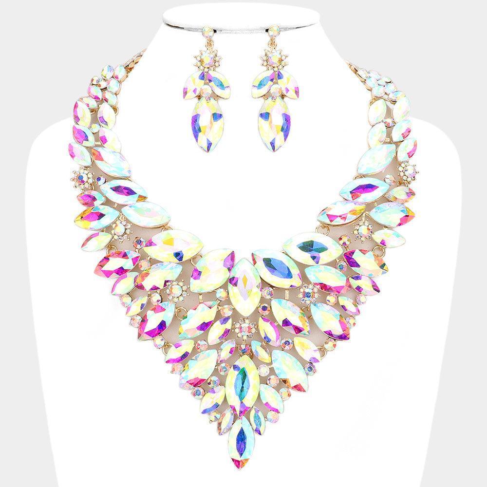 Gold Marquise Stone Cluster Statement Evening Necklace - Jewelry Store by Erik Rayo