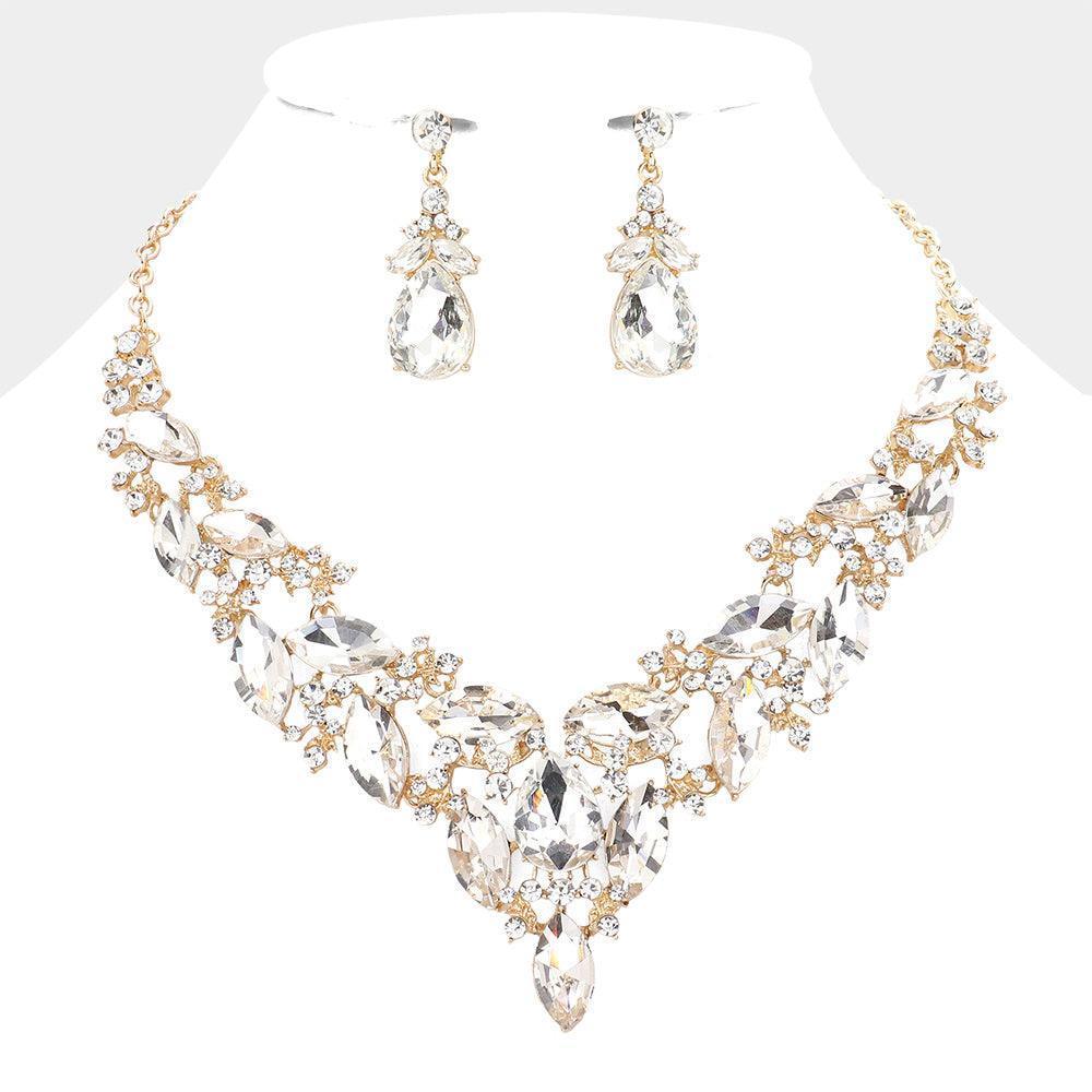Gold Marquise Stone Cluster Evening Necklace - Jewelry Store by Erik Rayo