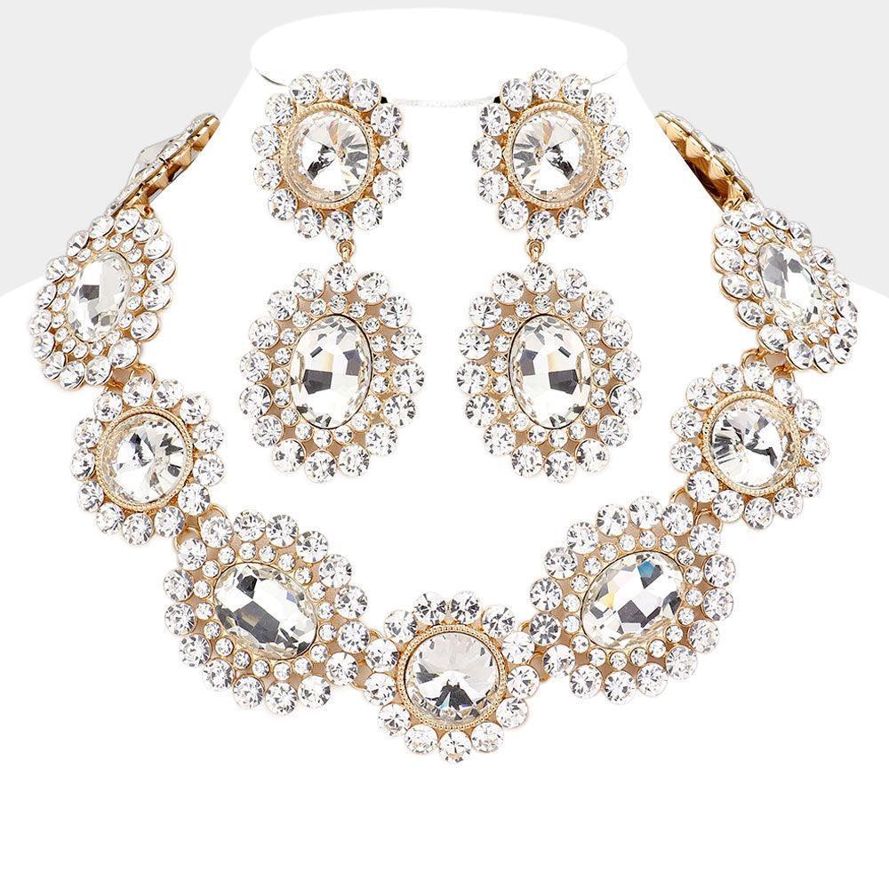 Gold Round Oval Stone Accented Evening Necklace - Jewelry Store by Erik Rayo