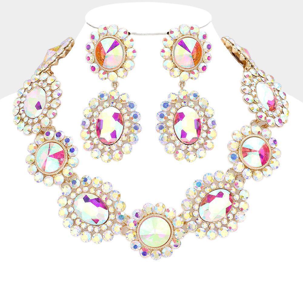 Gold Round Oval Stone Accented Evening Necklace - Jewelry Store by Erik Rayo