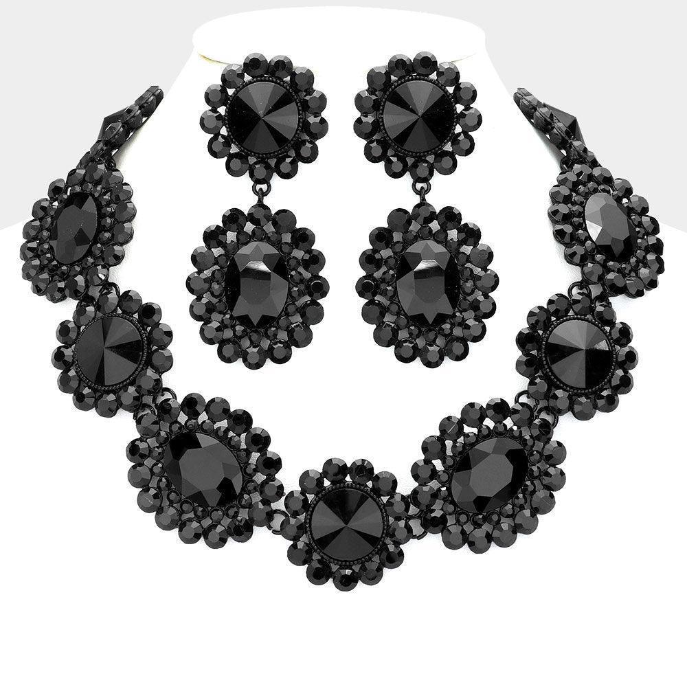 Black Round Oval Stone Accented Evening Necklace - Jewelry Store by Erik Rayo