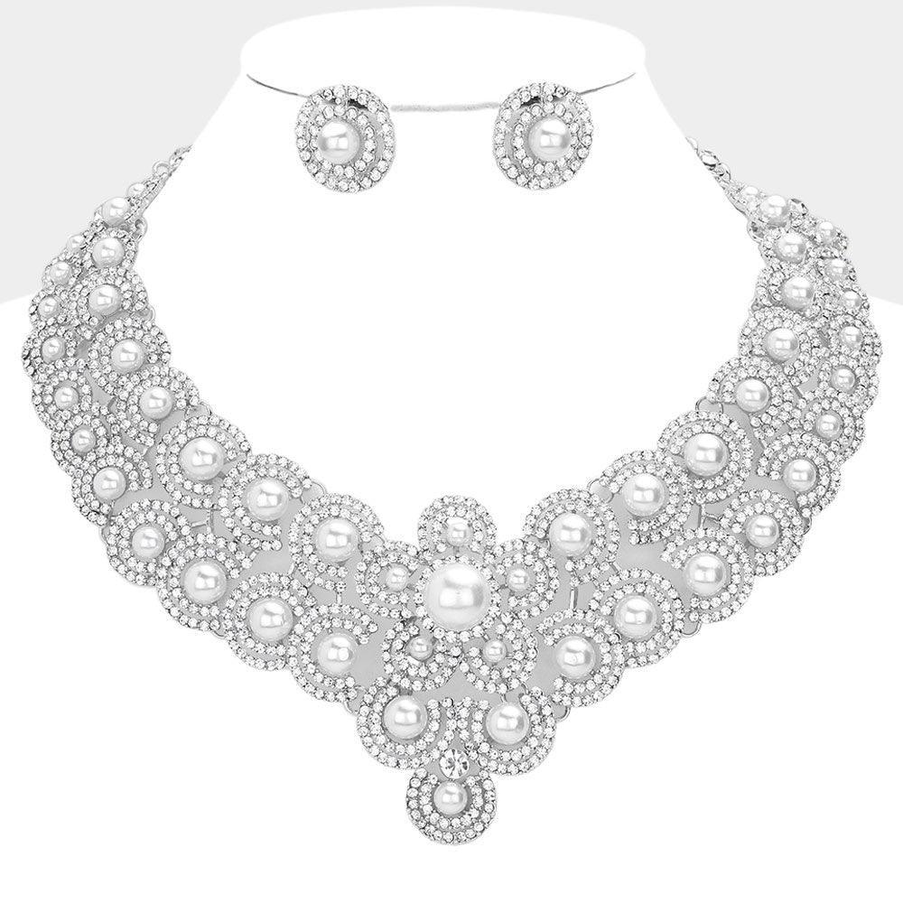 White Pearl Accented Evening Necklace