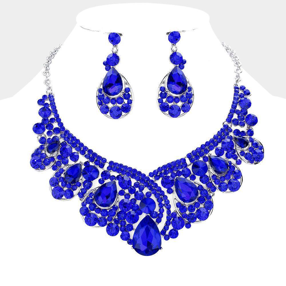 Blue Glass Crystal Teardrop Bubble Evening Necklace - Jewelry Store by Erik Rayo