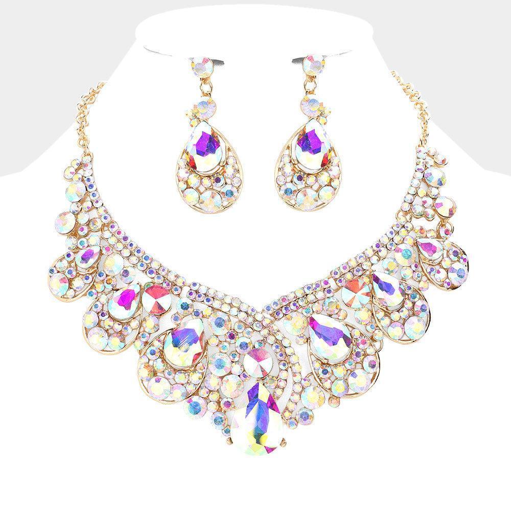 Gold Glass Crystal Teardrop Bubble Evening Necklace - Jewelry Store by Erik Rayo