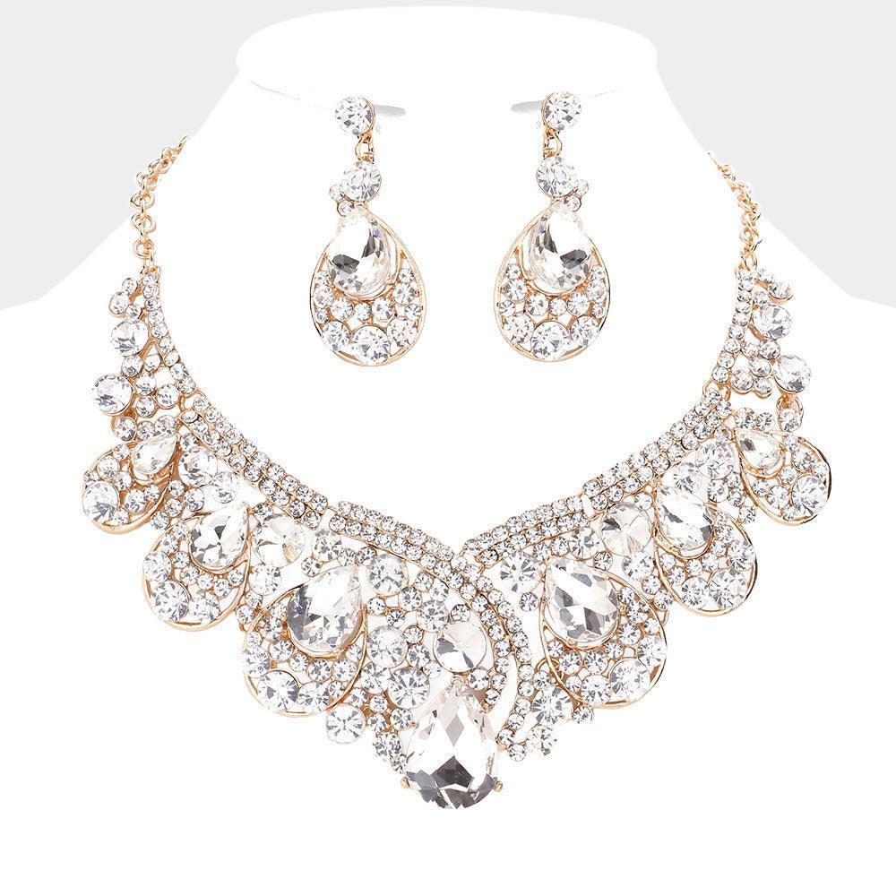 Gold Glass Crystal Teardrop Bubble Evening Necklace - Jewelry Store by Erik Rayo