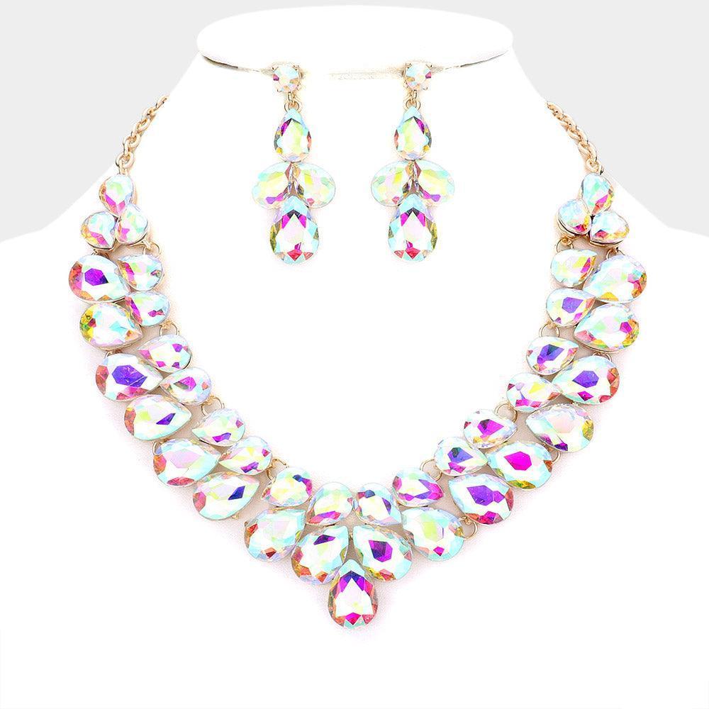 Gold Teardrop Stone Cluster Evening Necklace - Jewelry Store by Erik Rayo