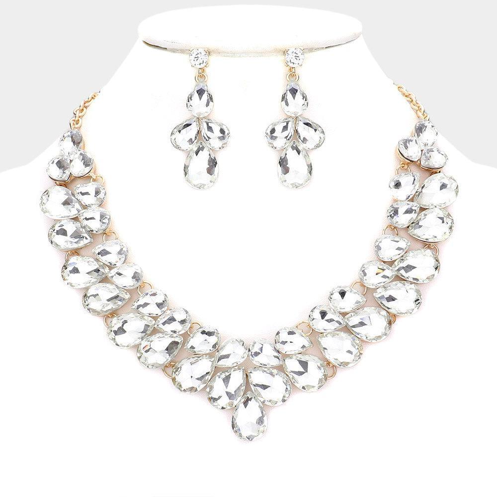 Gold Teardrop Stone Cluster Evening Necklace - Jewelry Store by Erik Rayo