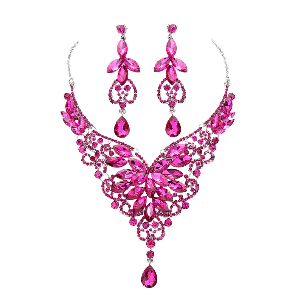 Fuchsia Marquise Cluster Teardrop Stone Pointed Evening Necklace - Jewelry Store by Erik Rayo