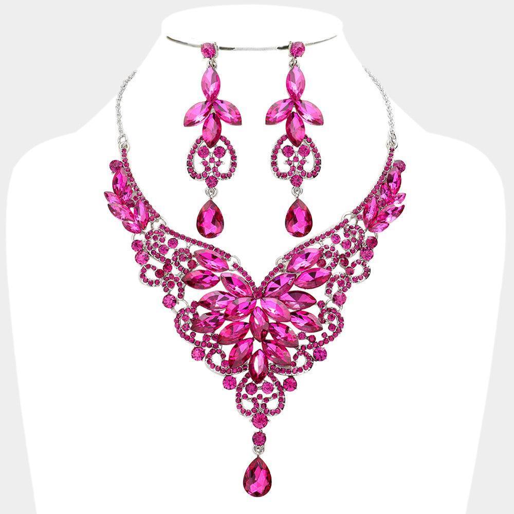 Fuchsia Marquise Cluster Teardrop Stone Pointed Evening Necklace - Jewelry Store by Erik Rayo
