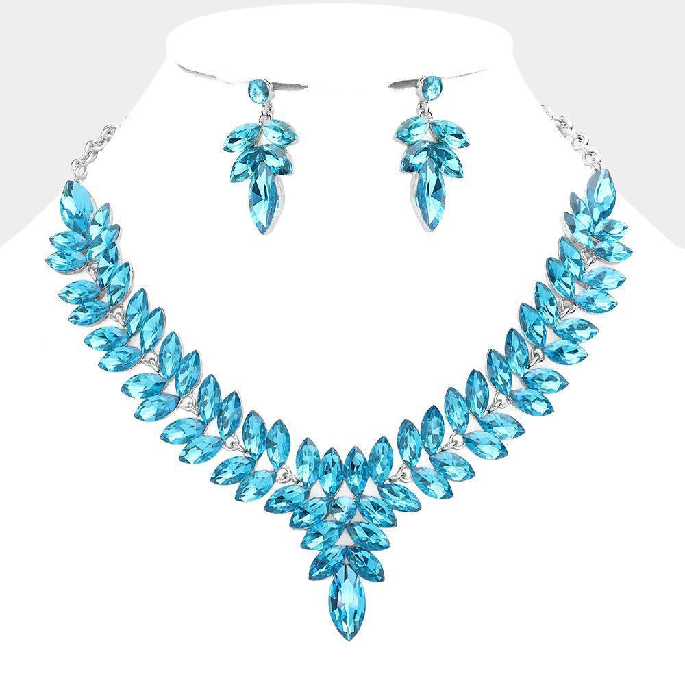 Aqua Marquise Stone Cluster Evening Necklace - Jewelry Store by Erik Rayo