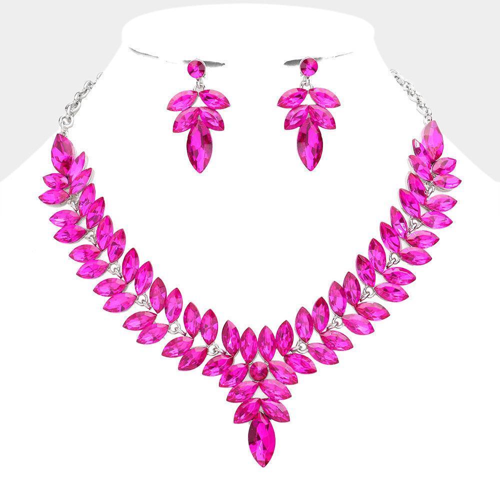 Fuchsia Marquise Stone Cluster Evening Necklace - Jewelry Store by Erik Rayo
