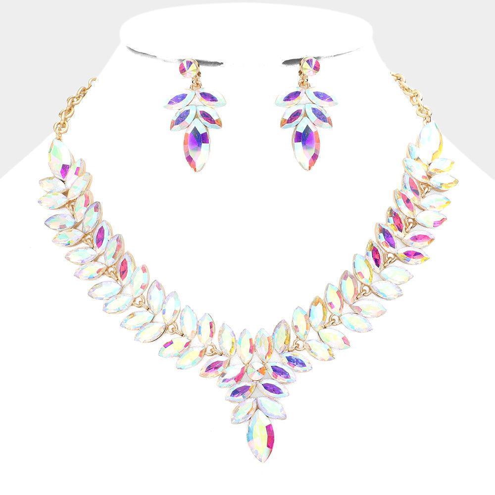 Gold Marquise Stone Cluster Evening Necklace - Jewelry Store by Erik Rayo