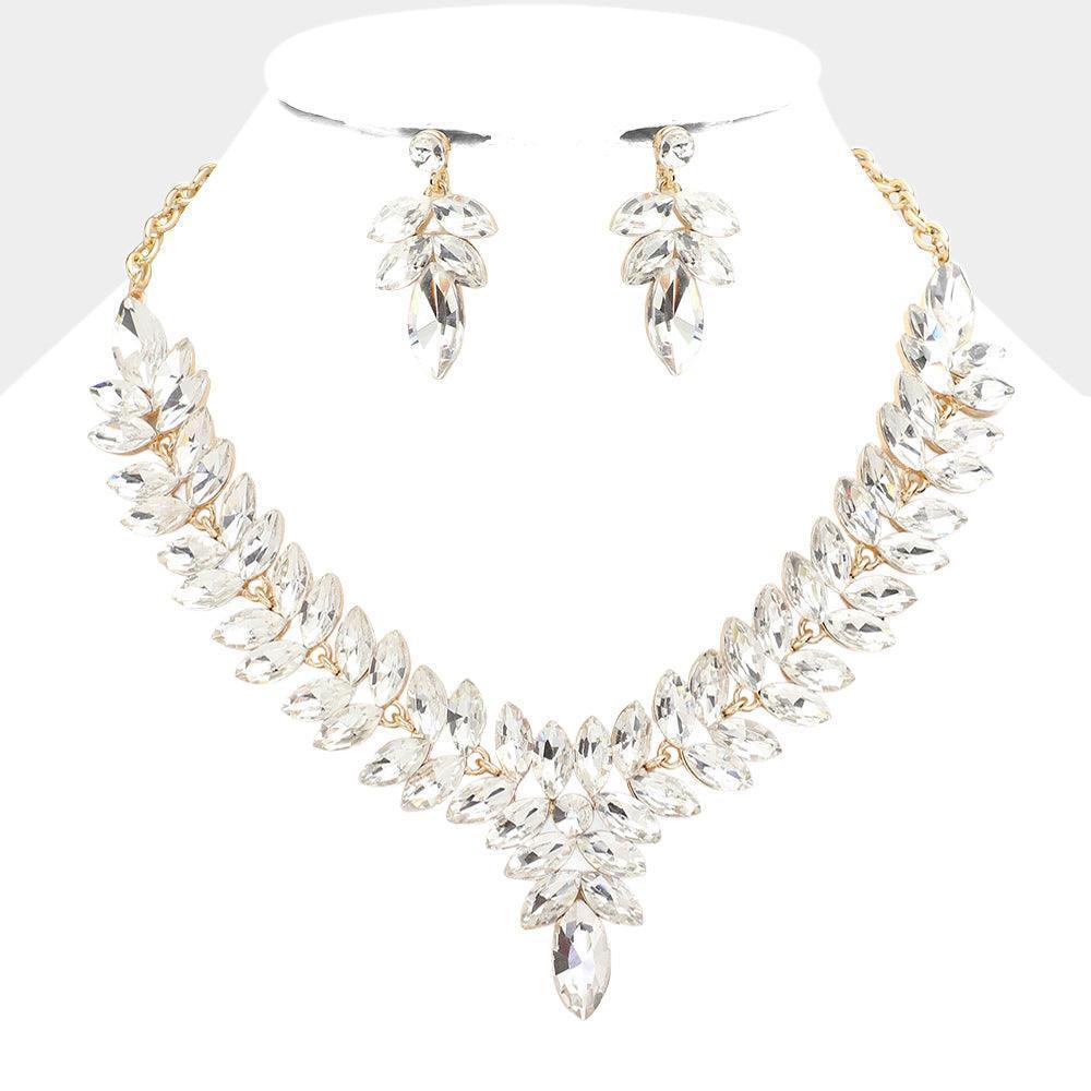 Gold Marquise Stone Cluster Evening Necklace - Jewelry Store by Erik Rayo