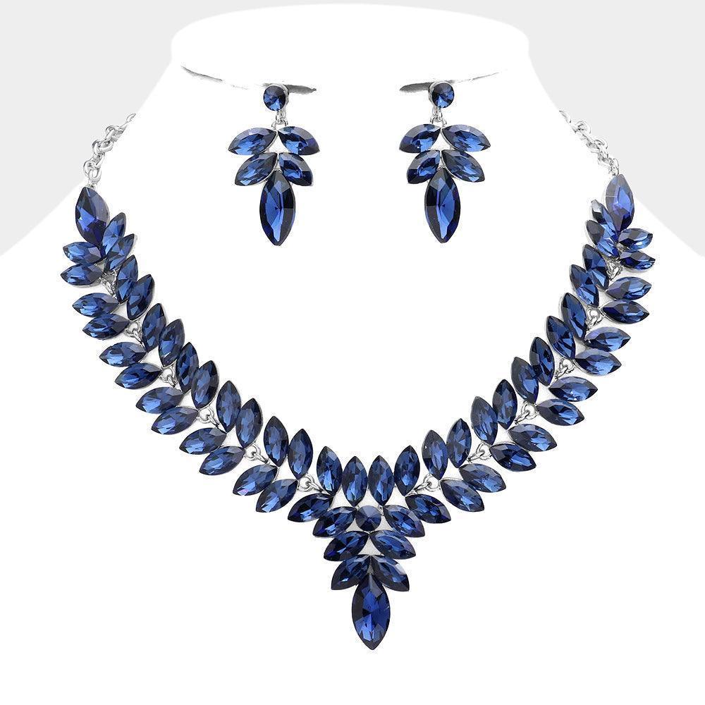 Blue Marquise Stone Cluster Evening Necklace - Jewelry Store by Erik Rayo