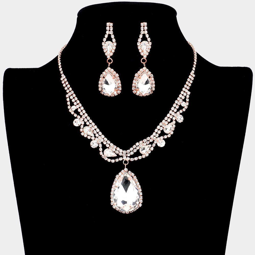 Rose Gold Teardrop Crystal Rhinestone Collar Evening Necklace - Jewelry Store by Erik Rayo
