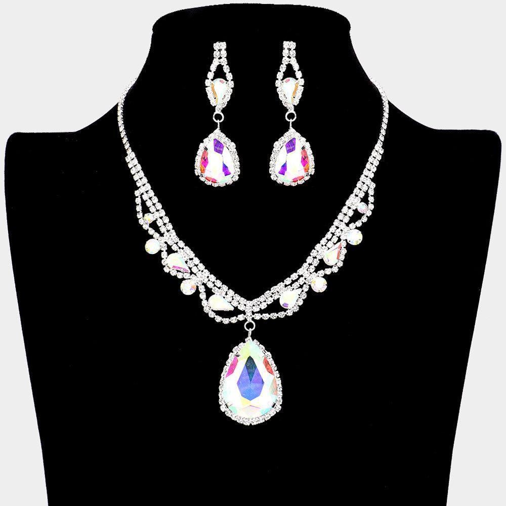 Silver Teardrop Crystal Rhinestone Collar Evening Necklace - Jewelry Store by Erik Rayo