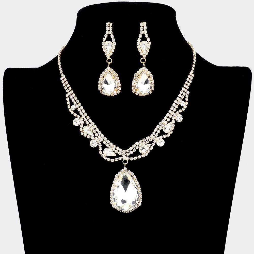 Gold Teardrop Crystal Rhinestone Collar Evening Necklace - Jewelry Store by Erik Rayo
